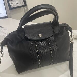 Longchamp leather Le Pliage bag with shoulder strap